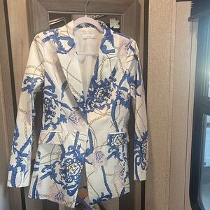 Ovi Women's Chain Print Blazer in Blue and White